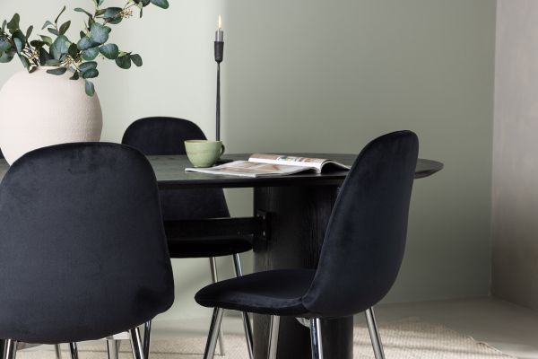 Imagine Masa de dining Isolde 180*75 - Negru / MDF Negru + Scaun de dining Polar - Catifea Neagra / Crom _4