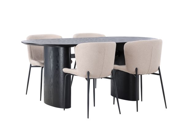 Imagine Masa de dining Isolde 180*75 - Negru / MDF Negru + Scaun de dining Modesto - Bej / Bouclé Bej_4