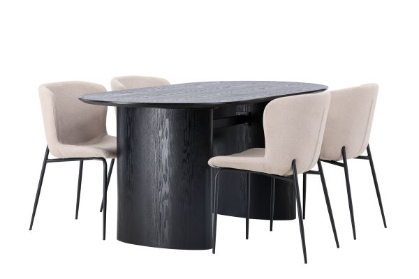 Imagine Masa de dining Isolde 180*75 - Negru / MDF Negru + Scaun de dining Modesto - Bej / Bouclé Bej_4