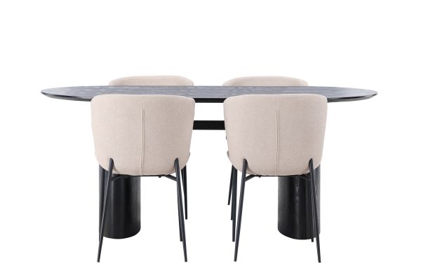 Imagine Masa de dining Isolde 180*75 - Negru / MDF Negru + Scaun de dining Modesto - Bej / Bouclé Bej_4