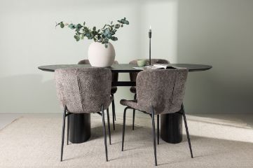 Imagine Vă rugăm să traduceți complet:
Masa de dining Isolde 180*75 - Negru / MDF Negru + Scaun de dining Modesto - Gri / Boucle Negru Fumat _4