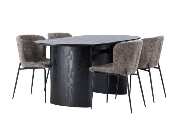 Imagine Vă rugăm să traduceți complet:
Masa de dining Isolde 180*75 - Negru / MDF Negru + Scaun de dining Modesto - Gri / Boucle Negru Fumat _4