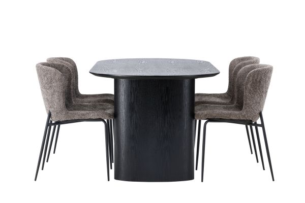 Imagine Vă rugăm să traduceți complet:
Masa de dining Isolde 180*75 - Negru / MDF Negru + Scaun de dining Modesto - Gri / Boucle Negru Fumat _4