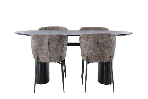 Imagine Vă rugăm să traduceți complet:
Masa de dining Isolde 180*75 - Negru / MDF Negru + Scaun de dining Modesto - Gri / Boucle Negru Fumat _4