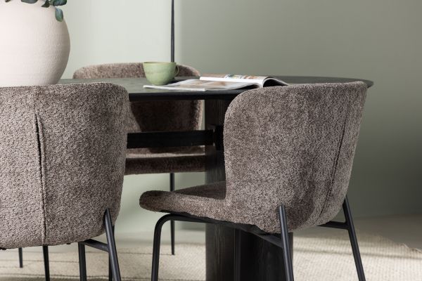 Imagine Vă rugăm să traduceți complet:
Masa de dining Isolde 180*75 - Negru / MDF Negru + Scaun de dining Modesto - Gri / Boucle Negru Fumat _4