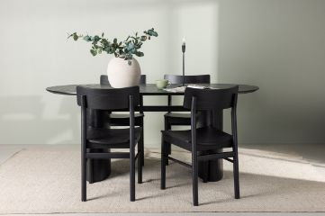 Imagine Masa de dining Isolde 180*75 - Negru / MDF negru + Scaun de dining Montros - Natural / Lemn de cauciuc natural _4