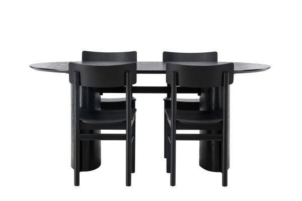 Imagine Masa de dining Isolde 180*75 - Negru / MDF negru + Scaun de dining Montros - Natural / Lemn de cauciuc natural _4