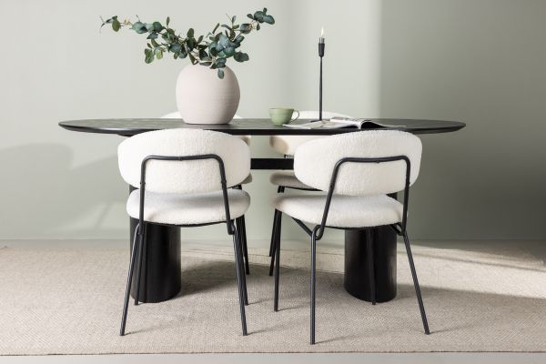 Imagine Masa de dining Isolde 180*75 - Negru / MDF negru +Scaun de dining Chico - Negru / Boucle alb _4