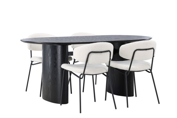 Imagine Masa de dining Isolde 180*75 - Negru / MDF negru +Scaun de dining Chico - Negru / Boucle alb _4