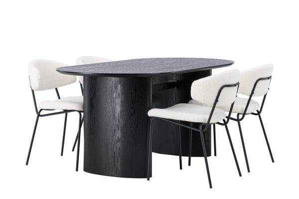 Imagine Masa de dining Isolde 180*75 - Negru / MDF negru +Scaun de dining Chico - Negru / Boucle alb _4