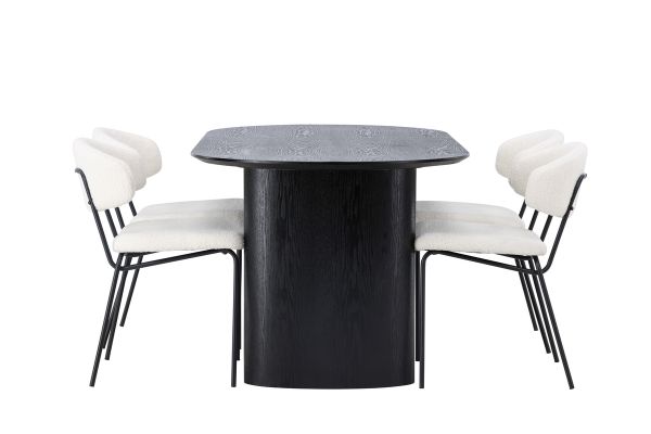 Imagine Masa de dining Isolde 180*75 - Negru / MDF negru +Scaun de dining Chico - Negru / Boucle alb _4