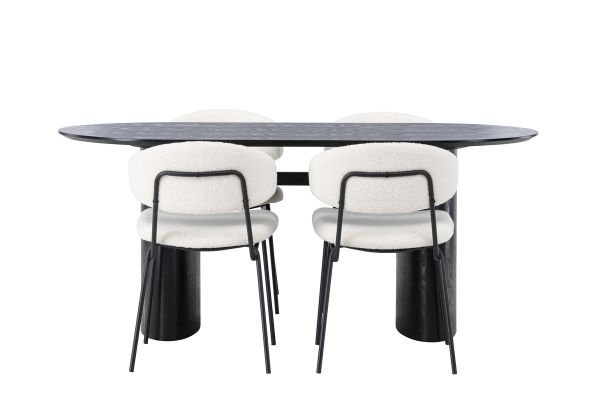 Imagine Masa de dining Isolde 180*75 - Negru / MDF negru +Scaun de dining Chico - Negru / Boucle alb _4