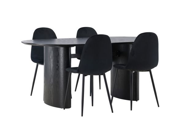 Imagine Masa de dining Isolde 180*75 - Negru / MDF Negru + Scaun de dining Polar - Picioare Negre / Catifea Neagra _4