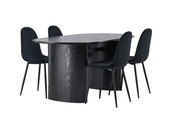 Imagine Masa de dining Isolde 180*75 - Negru / MDF Negru + Scaun de dining Polar - Picioare Negre / Catifea Neagra _4