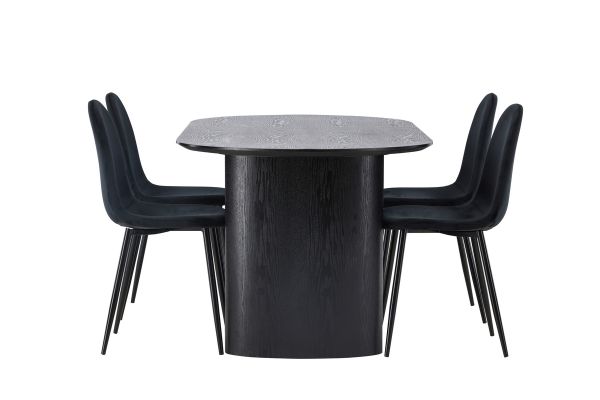 Imagine Masa de dining Isolde 180*75 - Negru / MDF Negru + Scaun de dining Polar - Picioare Negre / Catifea Neagra _4