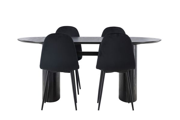 Imagine Masa de dining Isolde 180*75 - Negru / MDF Negru + Scaun de dining Polar - Picioare Negre / Catifea Neagra _4