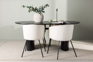 Imagine Masă de dining Isolde 180*75 - Negru / MDF Negru + Scaun Berit - Negru / Catifea Bej _ 4