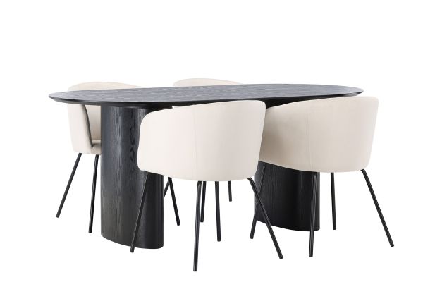 Imagine Masă de dining Isolde 180*75 - Negru / MDF Negru + Scaun Berit - Negru / Catifea Bej _ 4