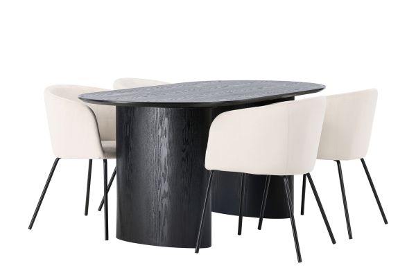 Imagine Masă de dining Isolde 180*75 - Negru / MDF Negru + Scaun Berit - Negru / Catifea Bej _ 4