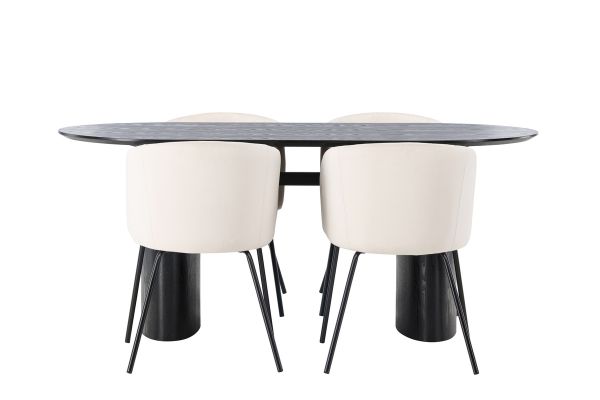 Imagine Masă de dining Isolde 180*75 - Negru / MDF Negru + Scaun Berit - Negru / Catifea Bej _ 4