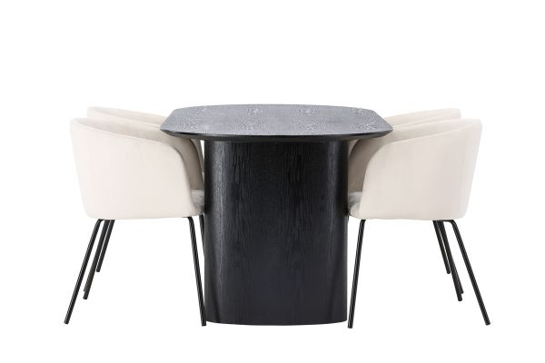 Imagine Masă de dining Isolde 180*75 - Negru / MDF Negru + Scaun Berit - Negru / Catifea Bej _ 4