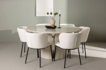 Imagine Masa de dining Sandvik φ140 - Bej / MDF Bej + Scaun de dining Edina - Negru / Boucle Alb _6