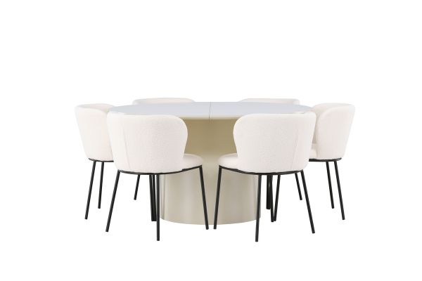 Imagine Masa de dining Sandvik φ140 - Bej / MDF Bej + Scaun de dining Edina - Negru / Boucle Alb _6