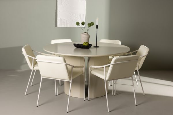 Imagine Masa de dining Sandvik φ140 - Bej / MDF bej + Scaun de dining Tvist - Bej / PU bej _6