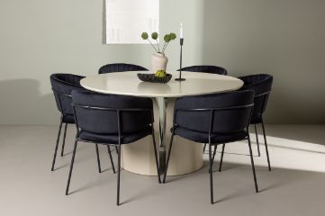 Imagine Masa de dining Sandvik φ140 - Bej / Bej MDF + Scaun de dining Selma - Negru / Catifea neagra _6