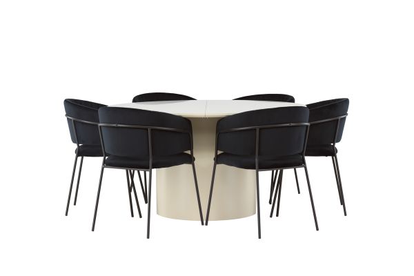 Imagine Masa de dining Sandvik φ140 - Bej / Bej MDF + Scaun de dining Selma - Negru / Catifea neagra _6