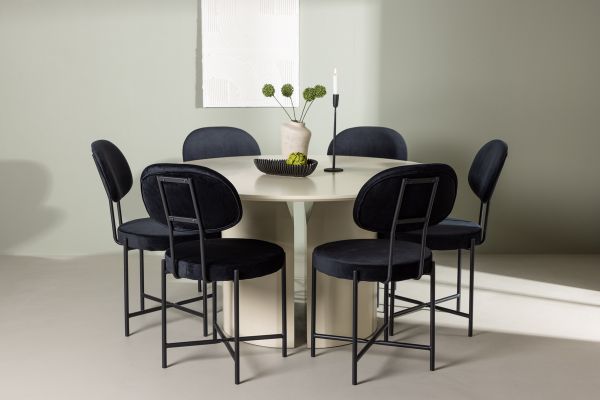 Imagine Masa de dining Sandvik φ140 - Bej / Bej MDF + Scaun de dining Stella - Negru / Catifea neagra _6