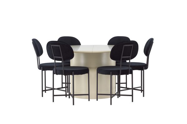 Imagine Masa de dining Sandvik φ140 - Bej / Bej MDF + Scaun de dining Stella - Negru / Catifea neagra _6