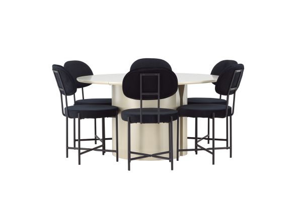 Imagine Masa de dining Sandvik φ140 - Bej / Bej MDF + Scaun de dining Stella - Negru / Catifea neagra _6