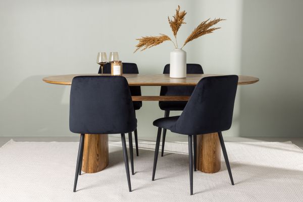 Imagine Masa de dining Isolde 140*75 - Natural / MDF Natural + Scaun de dining Night - Negru / Catifea neagra _4