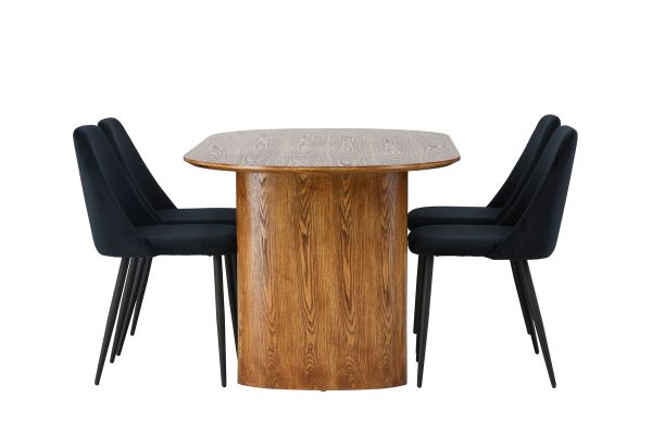 Imagine Masa de dining Isolde 140*75 - Natural / MDF Natural + Scaun de dining Night - Negru / Catifea neagra _4