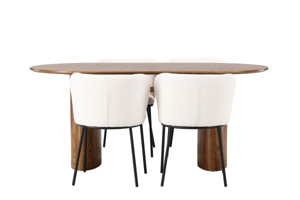 Imagine Masa de dining Isolde 140*75 - Natur / MDF natur + Scaun de dining Edina - Negru / Boucle alb _4