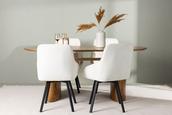 Imagine Isolde Dining Table 140*75 - Nature / Nature MDF +Rosie Dining Chair - Black / Beige Fabric _4