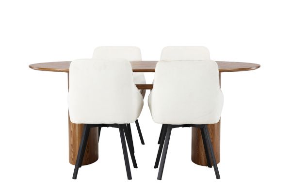 Imagine Isolde Dining Table 140*75 - Nature / Nature MDF +Rosie Dining Chair - Black / Beige Fabric _4