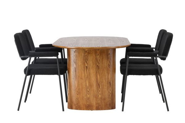 Imagine Masa de dining Isolde 140*75 - Natură / MDF natur +Scaun de dining Yesterday - Negru / Boucle negru _4