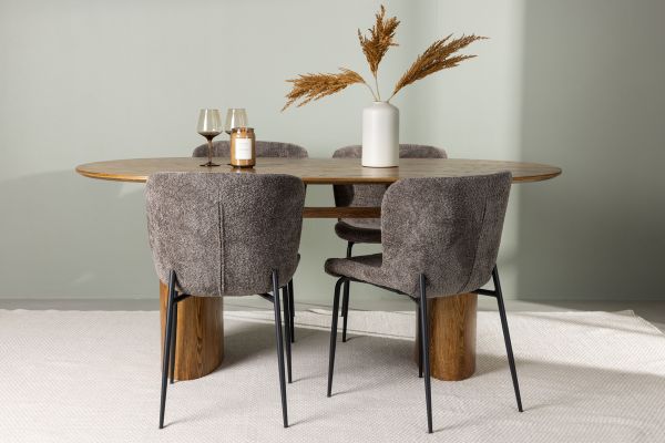 Imagine Masa de dining Isolde 140*75 - Nature / Nature MDF + Scaun de dining Modesto - Gri / Boucle negru fumat _4