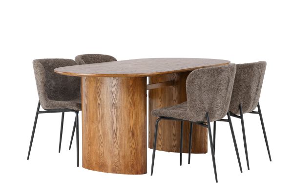 Imagine Masa de dining Isolde 140*75 - Nature / Nature MDF + Scaun de dining Modesto - Gri / Boucle negru fumat _4