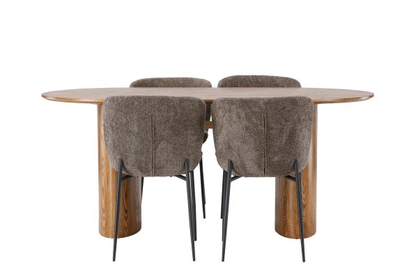 Imagine Masa de dining Isolde 140*75 - Nature / Nature MDF + Scaun de dining Modesto - Gri / Boucle negru fumat _4