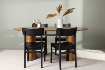 Imagine Masa de dining Isolde 140*75 - Nature / Nature MDF +4 Scaune de dining Montros - Natural / Natural Rubberwood