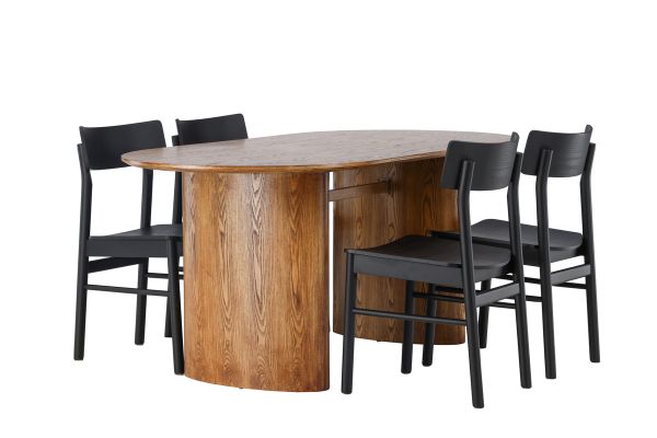 Imagine Masa de dining Isolde 140*75 - Nature / Nature MDF +4 Scaune de dining Montros - Natural / Natural Rubberwood