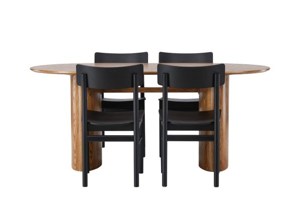 Imagine Masa de dining Isolde 140*75 - Nature / Nature MDF +4 Scaune de dining Montros - Natural / Natural Rubberwood