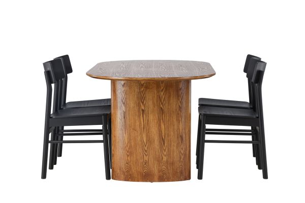 Imagine Masa de dining Isolde 140*75 - Nature / Nature MDF +4 Scaune de dining Montros - Natural / Natural Rubberwood