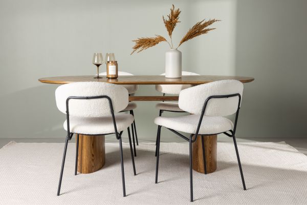 Imagine Masa de dining Isolde 140*75 - Nature / Nature MDF + Scaun de dining Chico - Negru / Alb Boucle_4