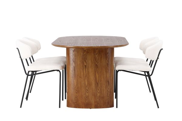 Imagine Masa de dining Isolde 140*75 - Nature / Nature MDF + Scaun de dining Chico - Negru / Alb Boucle_4