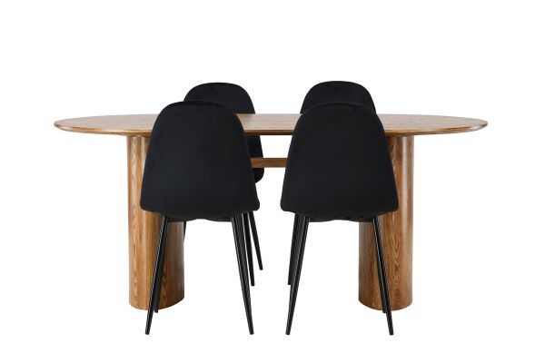 Imagine Isolde Dining Table 140*75 - Nature / Nature MDF +Polar Dining Chair - Black legs / Black Velvet _4