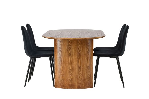 Imagine Isolde Dining Table 140*75 - Nature / Nature MDF +Polar Dining Chair - Black legs / Black Velvet _4